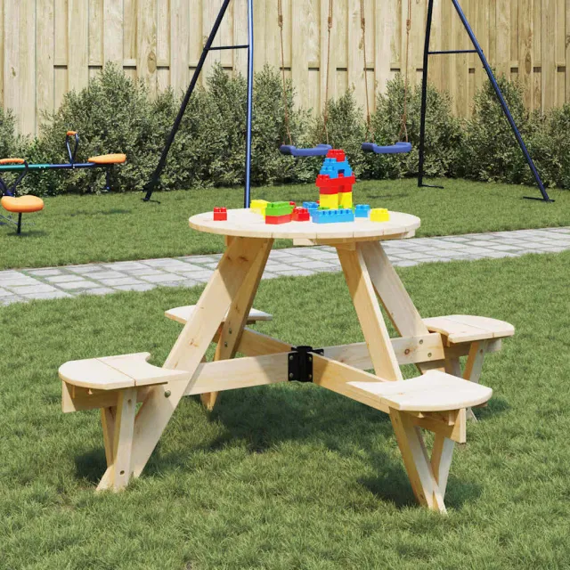 vidaXL Picknicktafel voor 4 kinderen met parasolgat rond vurenhout bruin, foto 2