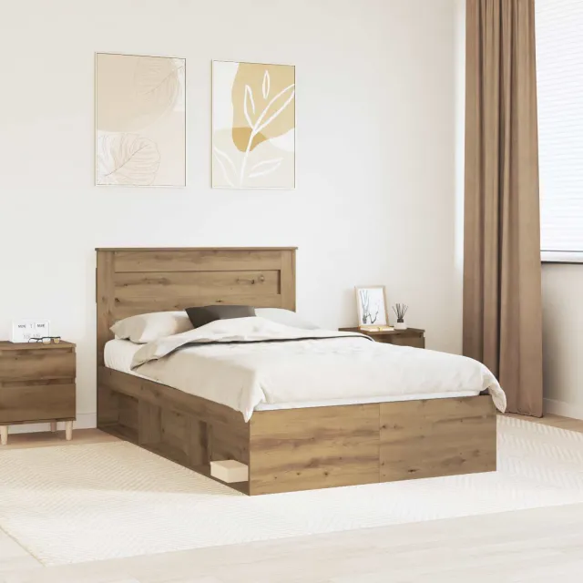 vidaXL Bedframe Artisan eiken 120 x 190 cm Bewerkt hout Bruin