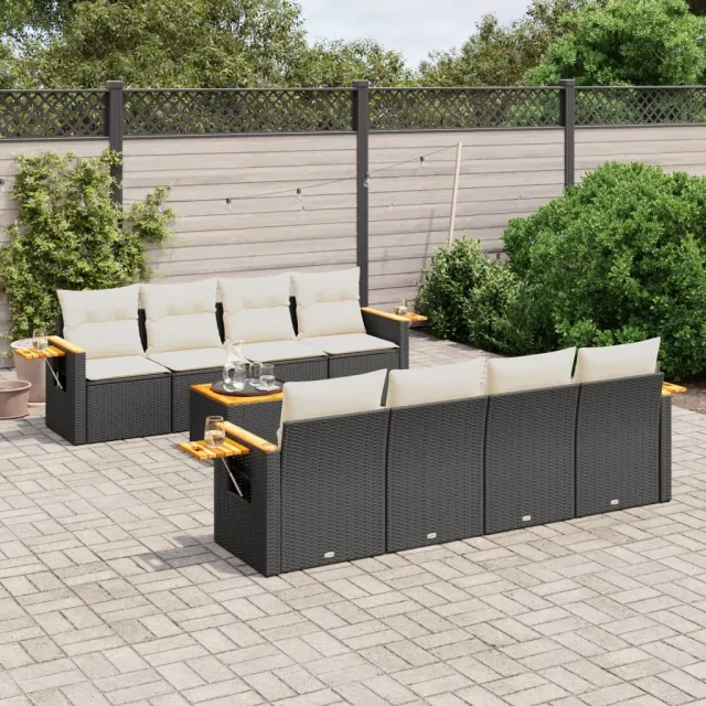 vidaXL 9-delige Loungeset met kussens poly rattan zwart, foto 2