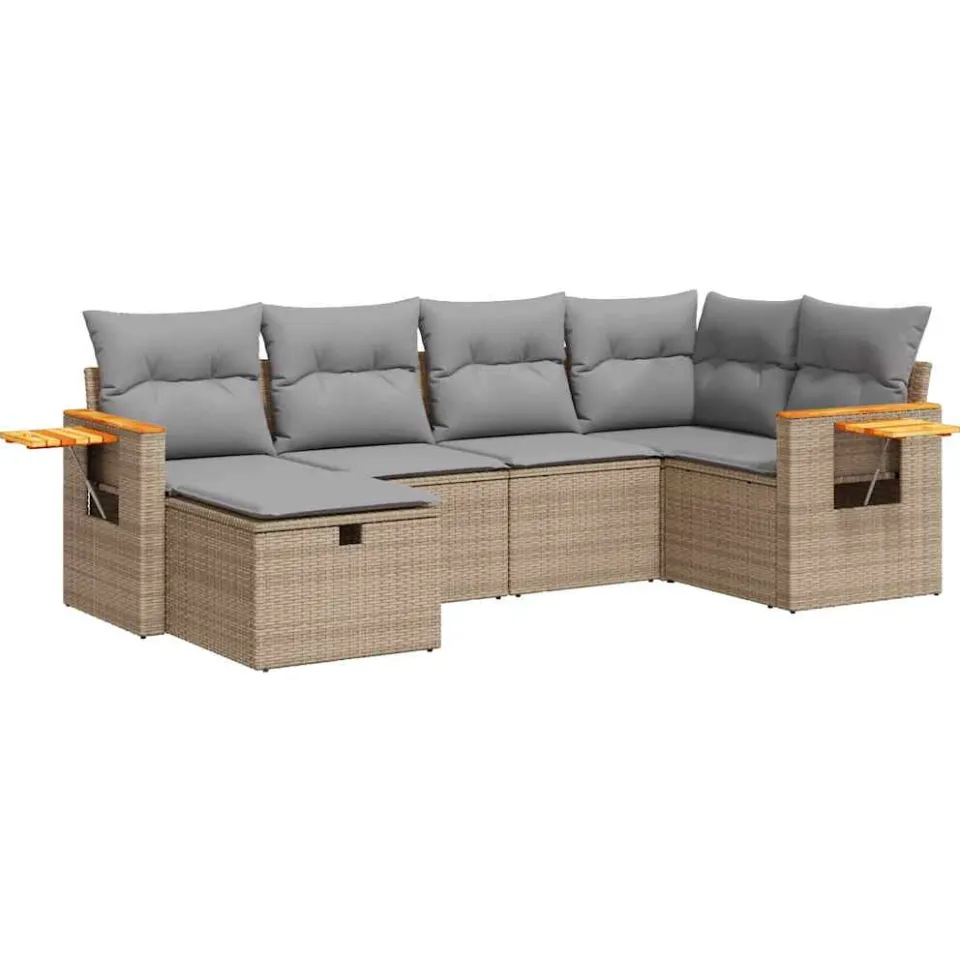 vidaXL 6-delige Loungeset met kussens poly rattan beige, foto 3