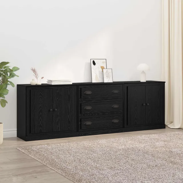 vidaXL Dressoirs 3 st Zwart eiken 210 x 35,5 x 67,5 cm Bewerkt hout