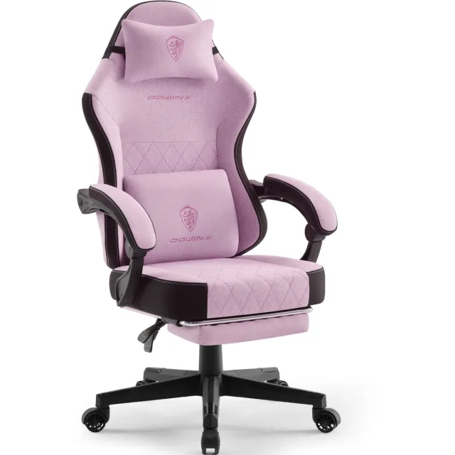 Dowinx Ergonomische Bureaustoel / Gamingstoel – Pocketveren Zitkussen – Dubbel gevoerde Rugleuning & Verstelbaar Lendenkussen – Met Armleuningen en Voetensteun – PU-leer – Roze-paars
