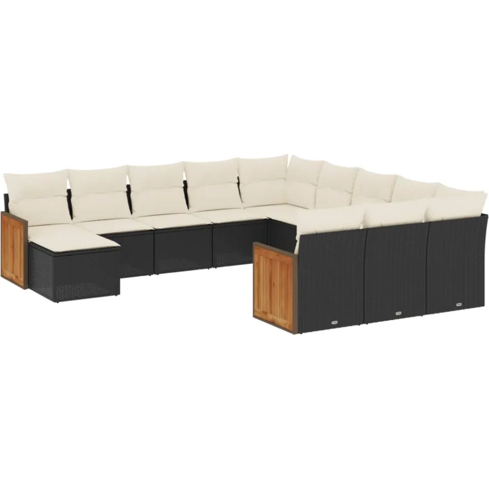 vidaXL 12-delige Loungeset met kussens poly rattan zwart, foto 3