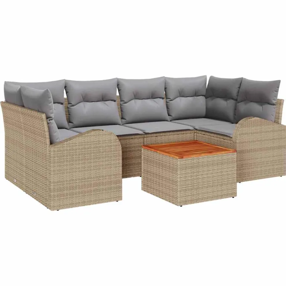 vidaXL Tuinbankenset 7 st Beige poly rattan