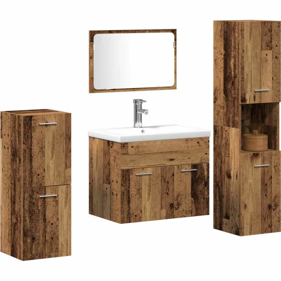 vidaXL Badkamermeubelset 4 st Oud Hout 41 x 38,5 x 46 cm Bewerkt hout Bruin