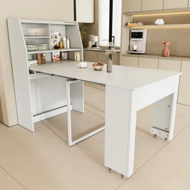 Gutent Eettafel, Telescopisch in één richting, met opbergruimte, Wit