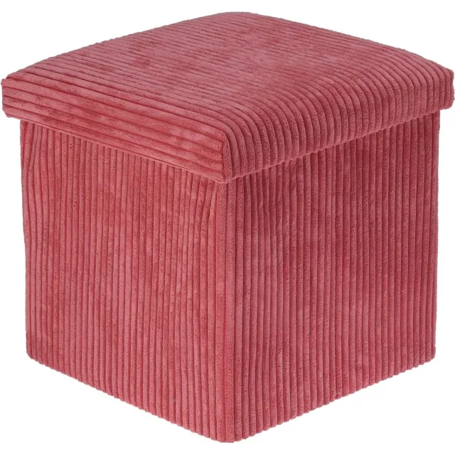 Home & Styling Corduroy Poef met Opbergruimte - 38x38x38cm - Rood