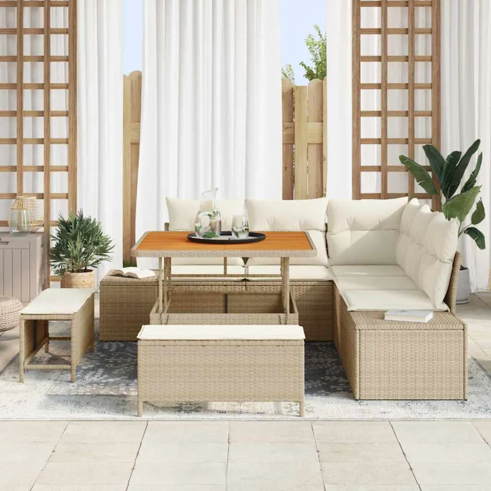 vidaXL Tuinbankenset 8 st Beige poly rattan, foto 3