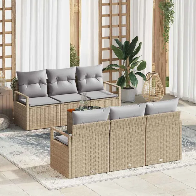 vidaXL Tuinbankenset 7 st Beige poly rattan