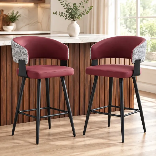 CHICFURN Eetkamerstoel - Set van 2 - Gewatteerd - Met armleuningen - Rood