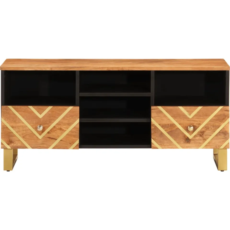 vidaXL Tv-meubel 100x33,5x46 cm massief mangohout bruin en zwart, foto 4