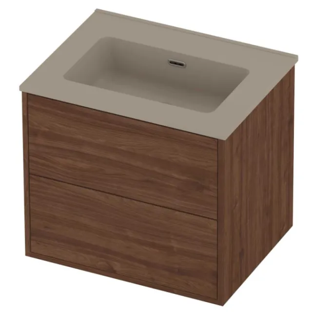 Proline Tribute Badmeubelset Porselein In Kader 60x46x54 cm Mat Crème Cotton Indian Walnut Houtlook