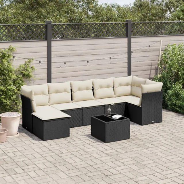 vidaXL 8-delige Loungeset met kussens poly rattan zwart, foto 2