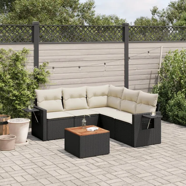 vidaXL 6-delige Loungeset met kussens poly rattan zwart, foto 2