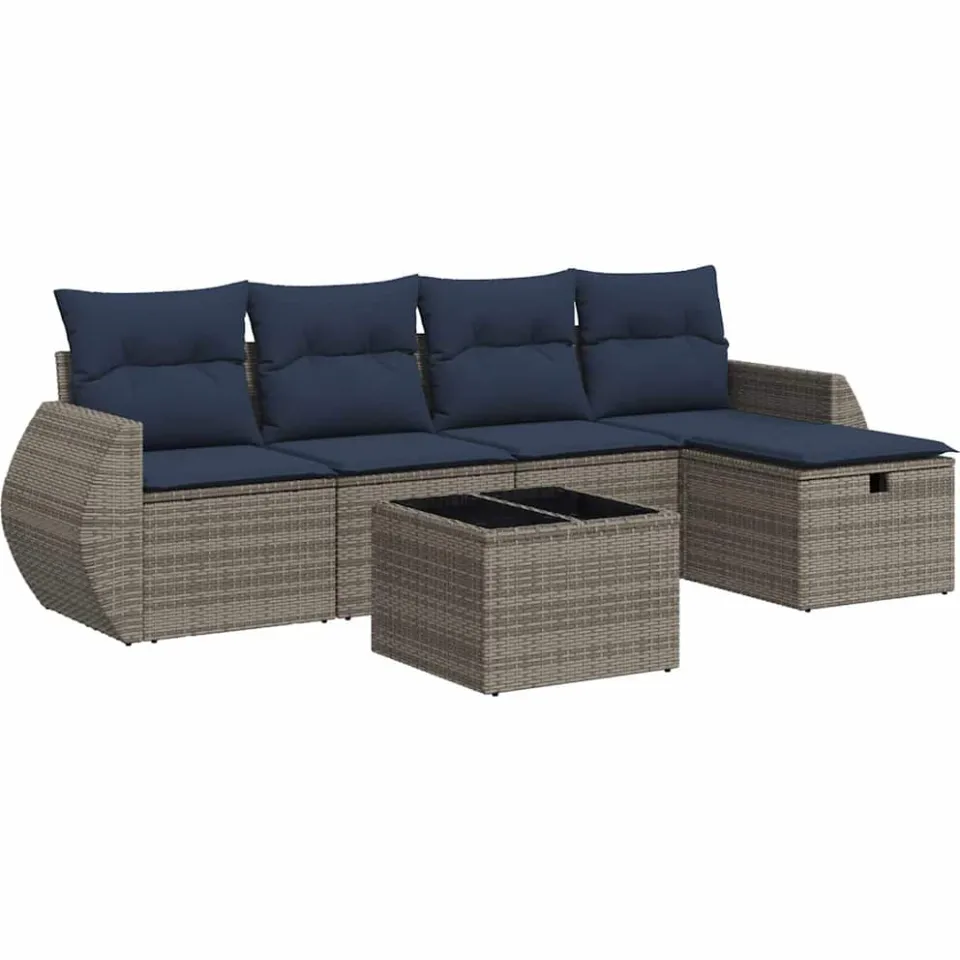 vidaXL 6-delige Loungeset met kussens poly rattan grijs, foto 3
