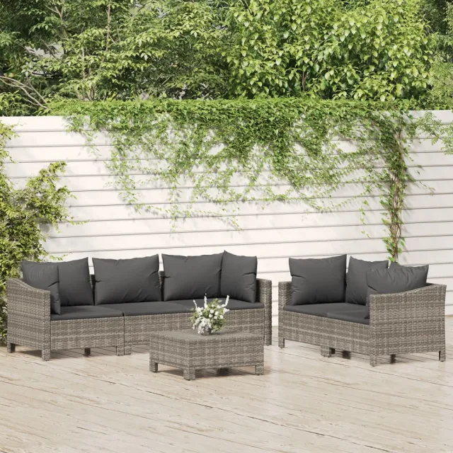 vidaXL 6-delige Loungeset met kussens poly rattan grijs, foto 2