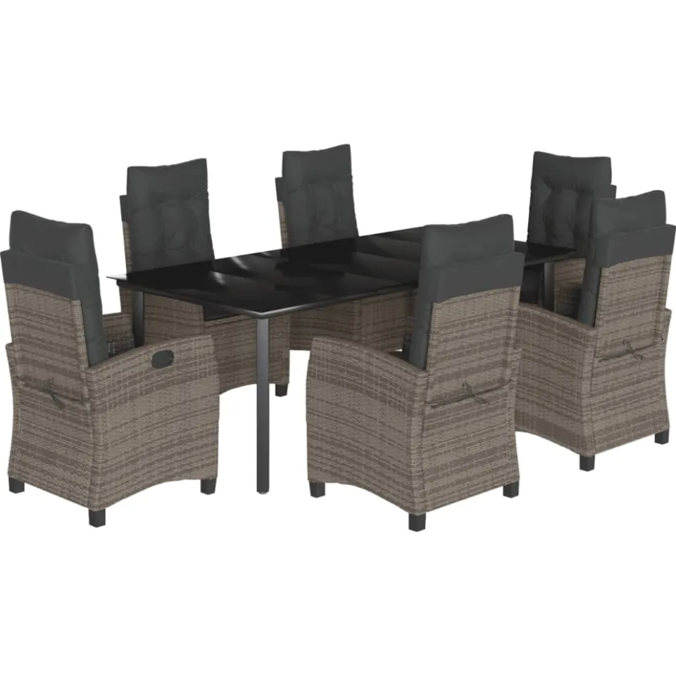vidaXL 7-delige Tuinset met kussens poly rattan grijs, foto 3