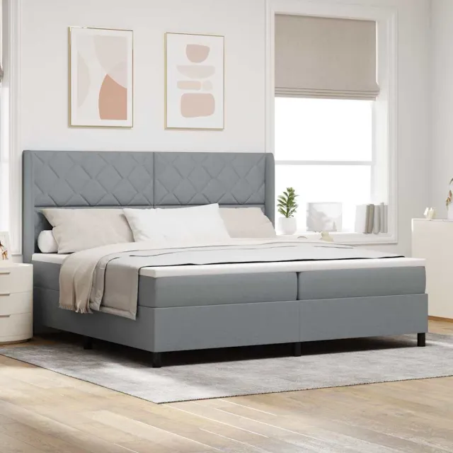 vidaXL LED Box Spring Bed met hoofdeinde Lichtgrijs 200 x 200 cm Stof