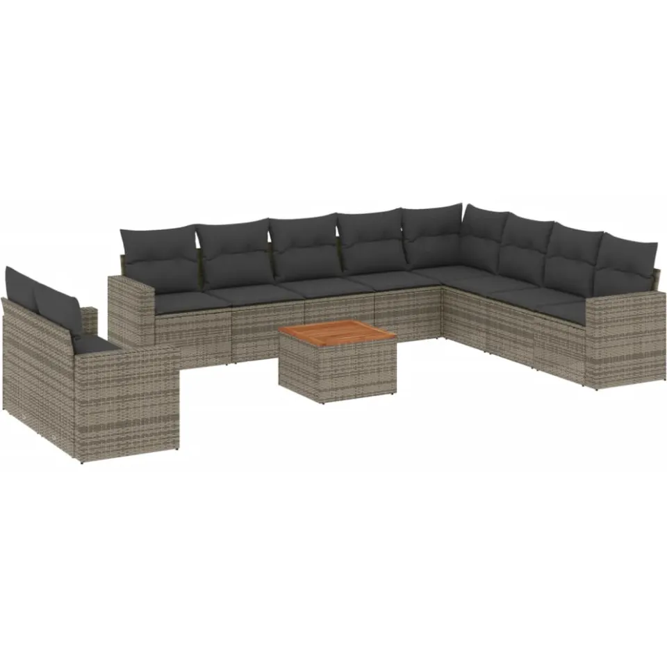 vidaXL 11-delige Loungeset met kussens poly rattan grijs, foto 3