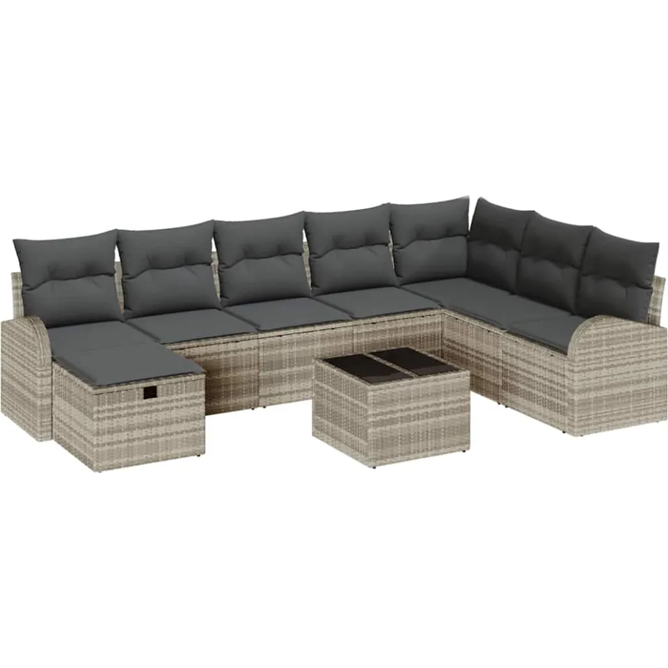 vidaXL Tuin Sofa Set 9 st Lichtgrijs poly rattan