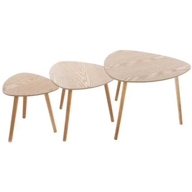 Atmosphera Design Atmosphera Set van 3 bijzettafels hout naturel - Salontafel - Tafel - Hout Beige