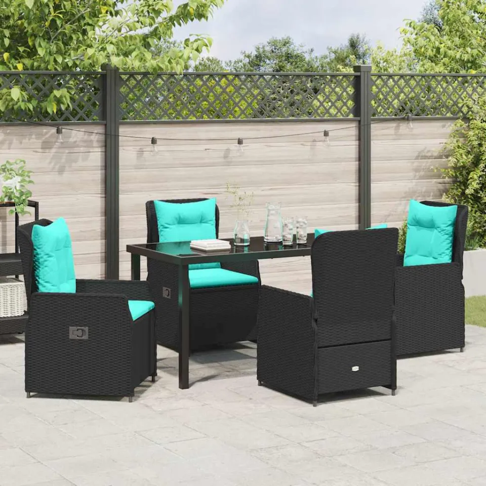 vidaXL Tuin Eetset 5 st Zwart Poly riet, foto 3