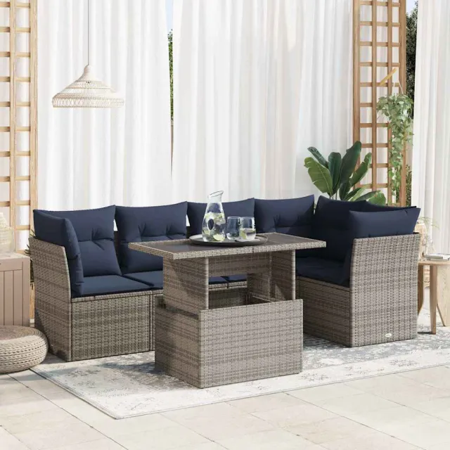 vidaXL 6-delige Loungeset met kussens poly rattan acacia grijs, foto 2