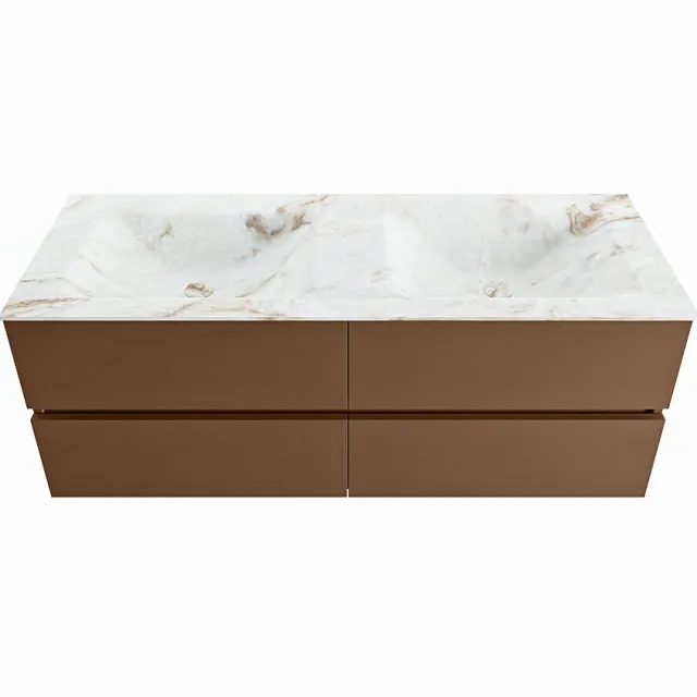 Mondiaz VICA-DLUX 130cm badmeubel onderkast Rust 4 lades. Inbouw wastafel CLOUD dubbel 2 kraangaten, kleur Frappe.
