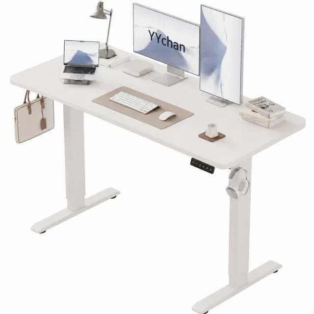 YYchan Zit Sta Bureau Elektrisch 120x60 - Gaming Bureau - Elektrisch verstelbaar - Eendelig tafelblad - Geheugenbediening, Stabiel T-Frame, met koptelefoonhaak - Hoogteverstelbaar 72–118 cm - Sneeuwwit
