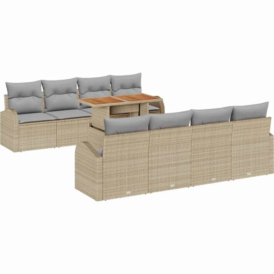 vidaXL Tuin Sofa Set 9 st Beige Poly riet
