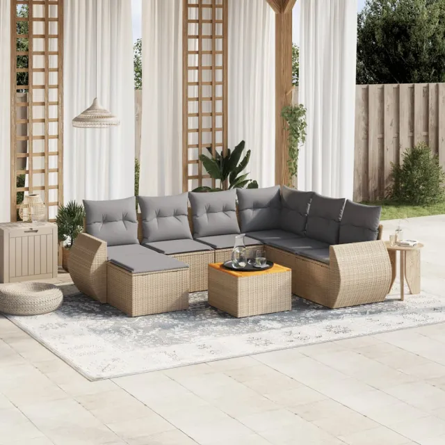 vidaXL 8-delige Loungeset met kussens poly rattan beige, foto 2