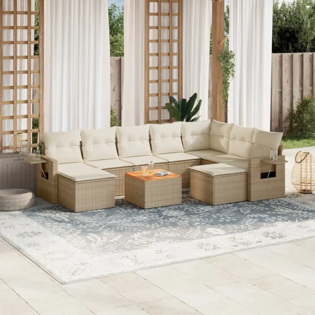 vidaXL 10-delige Loungeset met kussens poly rattan beige, foto 2