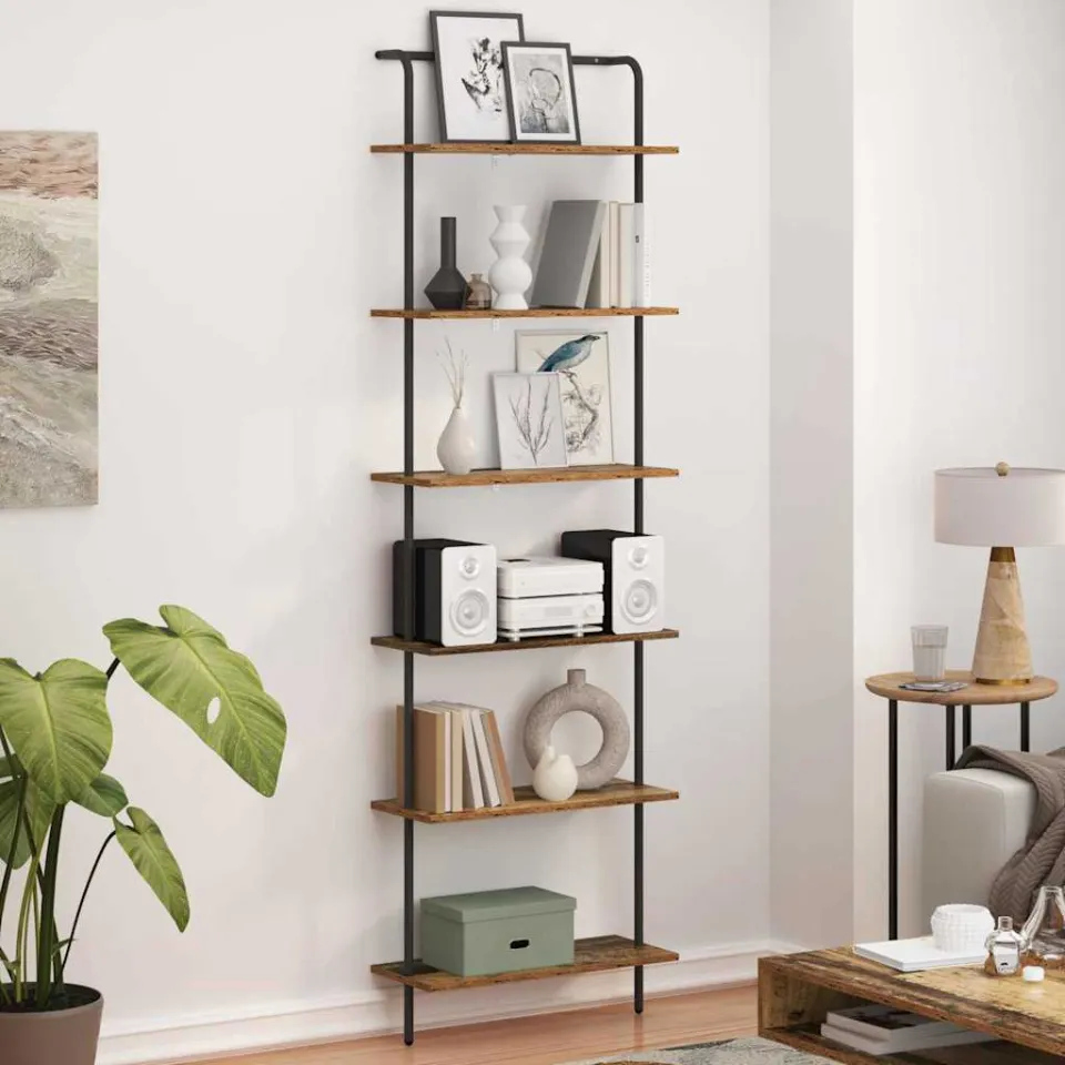 vidaXL Boekenkast 6-laags 60 x 24 x 203 cm Bewerkt hout Oudhout bruin, foto 4