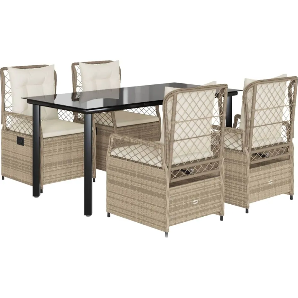 vidaXL 5-delige Tuinset met kussens poly rattan beige, foto 3