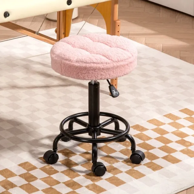 MEUNIQ Bureaukruk hoogteverstelbaar 50-66 cm, 360° draaibaar met wielen, zonder armleuningen, polyester, voor kantoor en salon, roze Pink
