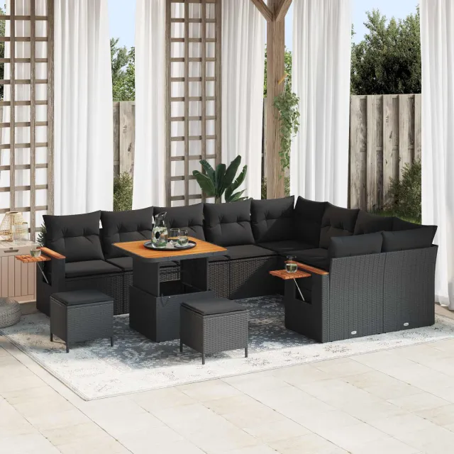 vidaXL Tuinbankenset 12 st Zwart poly rattan, foto 2