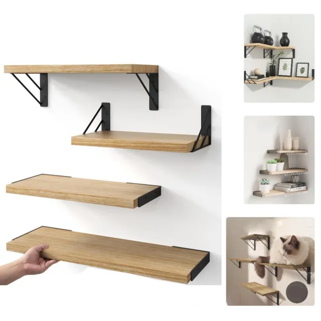 Flintry 4 stuks zwevende wandplank - houten Boekenplank - rustieke muur planken voor het tentoonstellen van boeken, foto's en kleine snuisterijen - Wandrek voor woonkamer, kantoor, keuken en slaapkamer