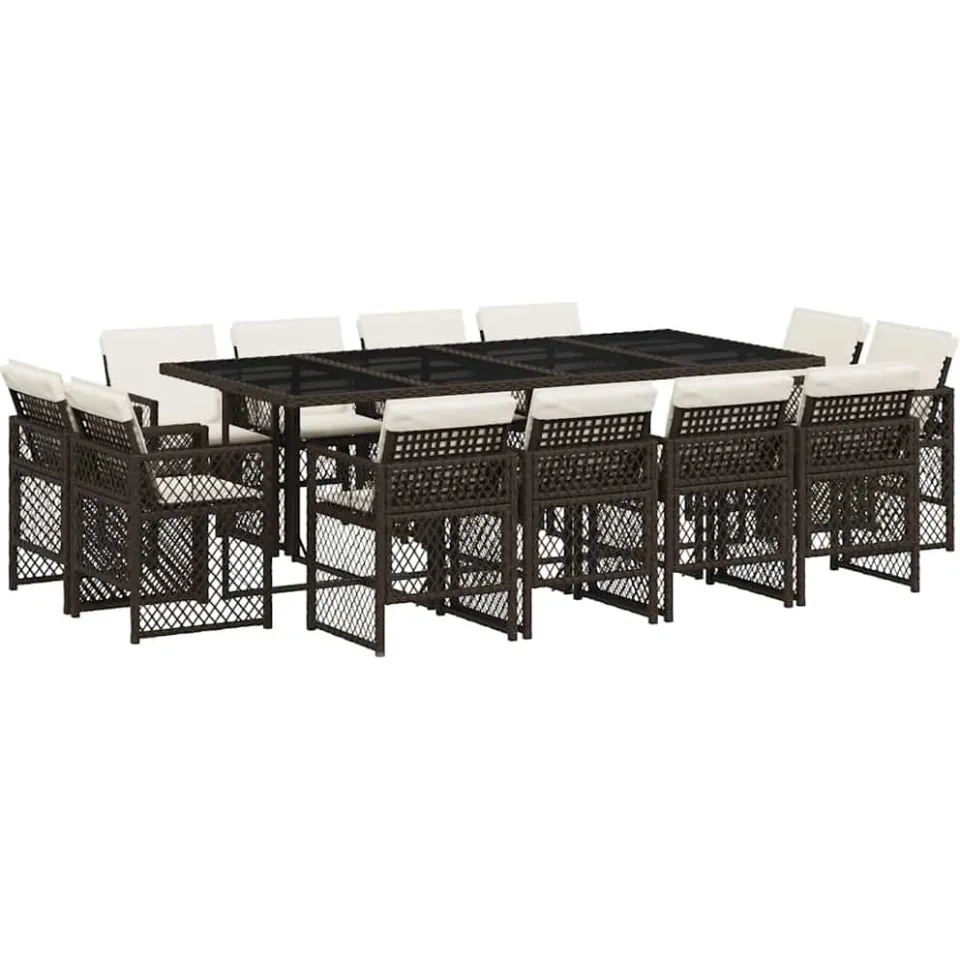 vidaXL 13-delige Tuinset met kussens poly rattan bruin