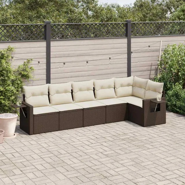 vidaXL 6-delige Loungeset met kussens poly rattan bruin, foto 2
