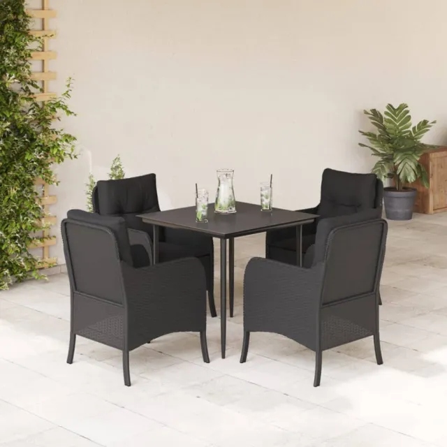 vidaXL 5-delige Tuinset met kussens poly rattan zwart, foto 2