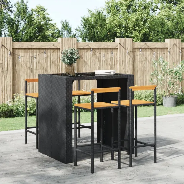 vidaXL Barkrukken 4 st poly rattan en massief acaciahout zwart, foto 2