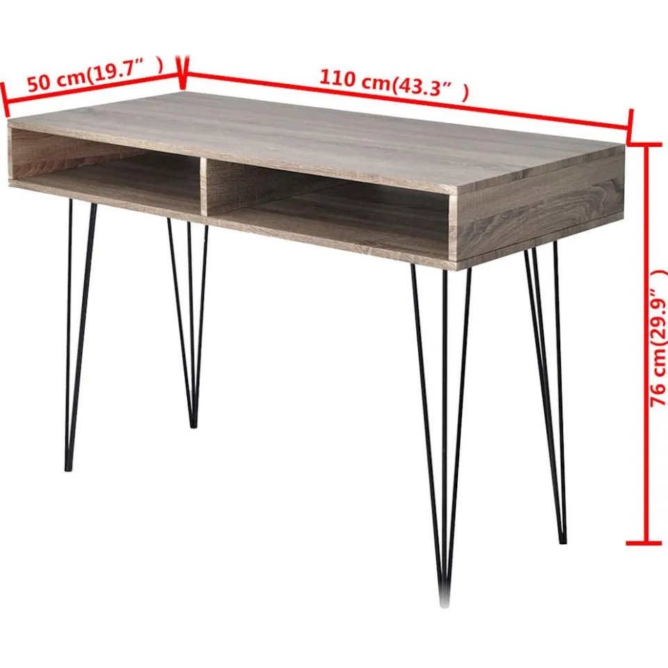 vidaXL Bureau met 2 compartimenten grijs, foto 4
