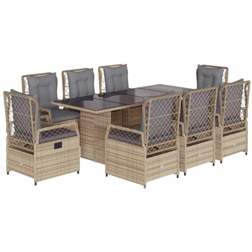 vidaXL 9-delige Tuinset met kussens poly rattan beige, foto 3