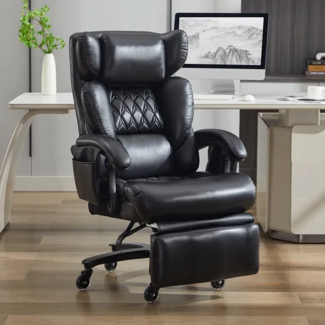 STILVORA Bureaustoel - Ergonomisch - Massage En Verwarming - Met Voetsteun En Verstelbare Rugleuning - PU-Leer Zwart