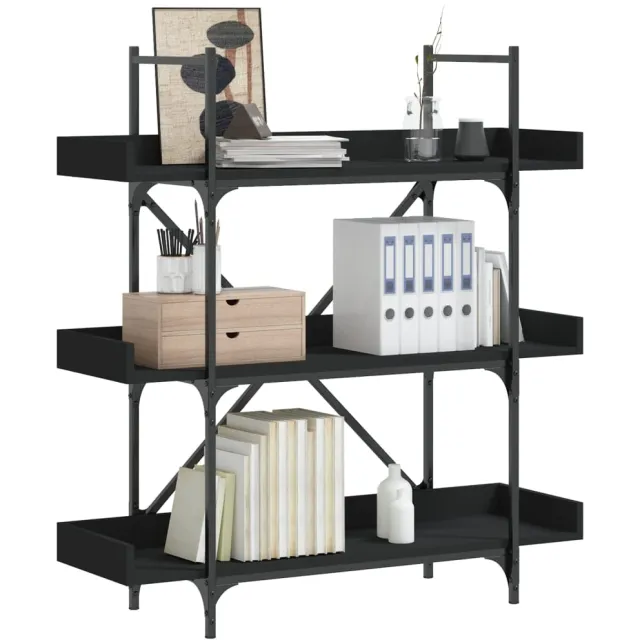 vidaXL Boekenkast 3-laags 100x33x108,5 cm bewerkt hout zwart