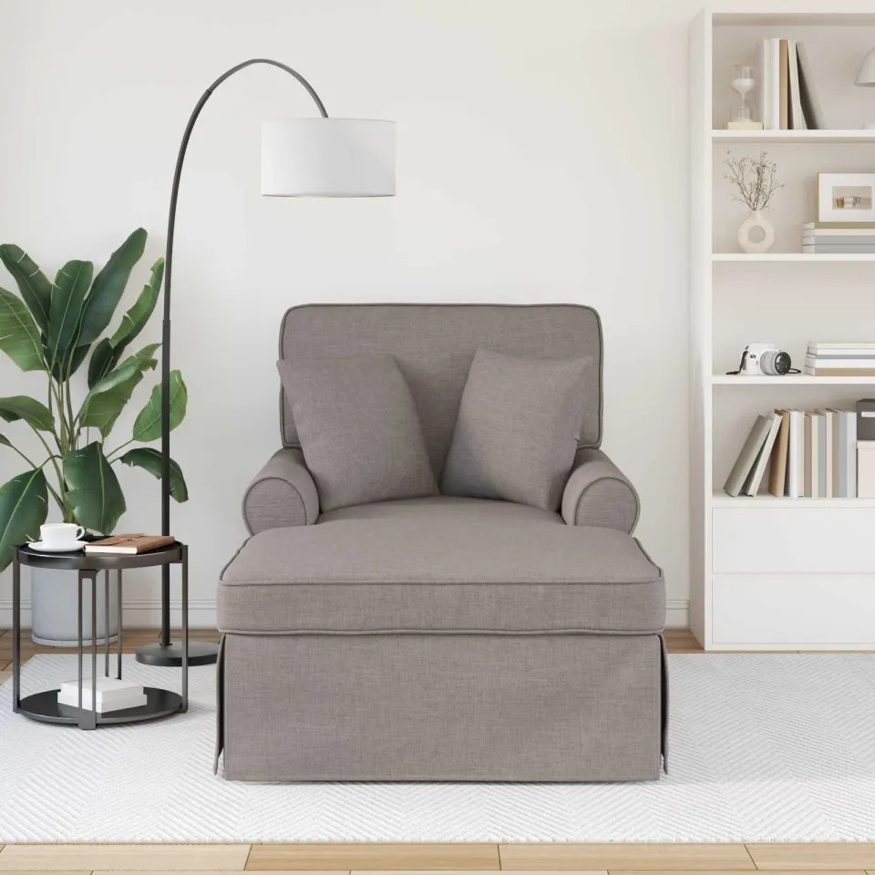 vidaXL Chaise Lounge met Rok 3 st Lichtgrijs Stof 91 x 157 x 91 cm, foto 3