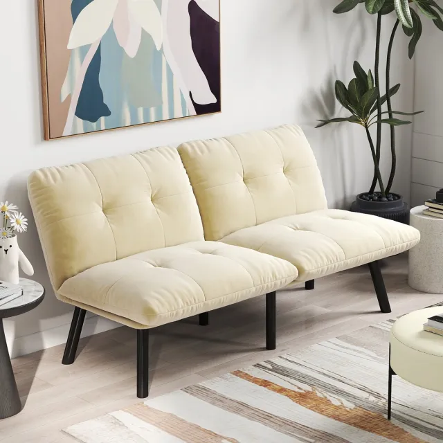 Sweiko 2-zits bank - Uitklapbare slaapbank - Met slaapfunctie - Velvet - Beige