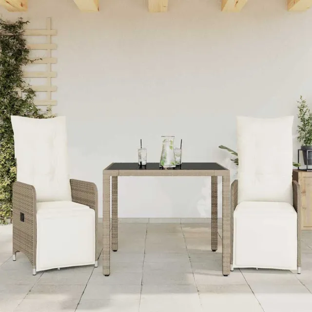 vidaXL 3-delige Bistroset met kussens poly rattan bruin, foto 2