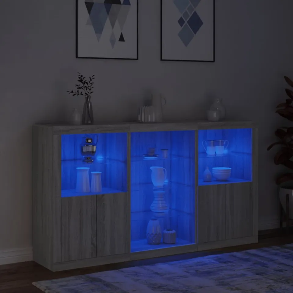 vidaXL Dressoir met LED-verlichting 181,5x37x100 cm grijs sonoma eiken, foto 4