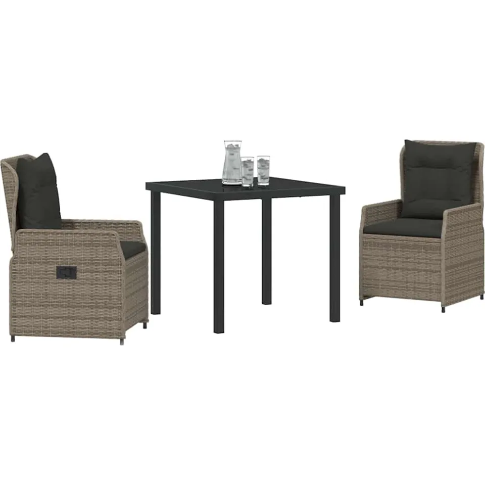 vidaXL Tuin eettafelset 3 st Grijs poly rattan